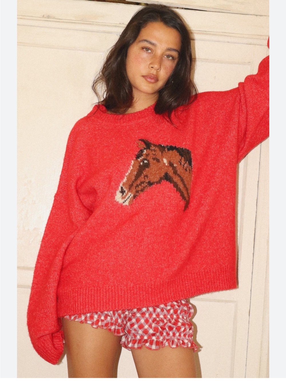 Having a Hayday Sweater Red Horse Graphic